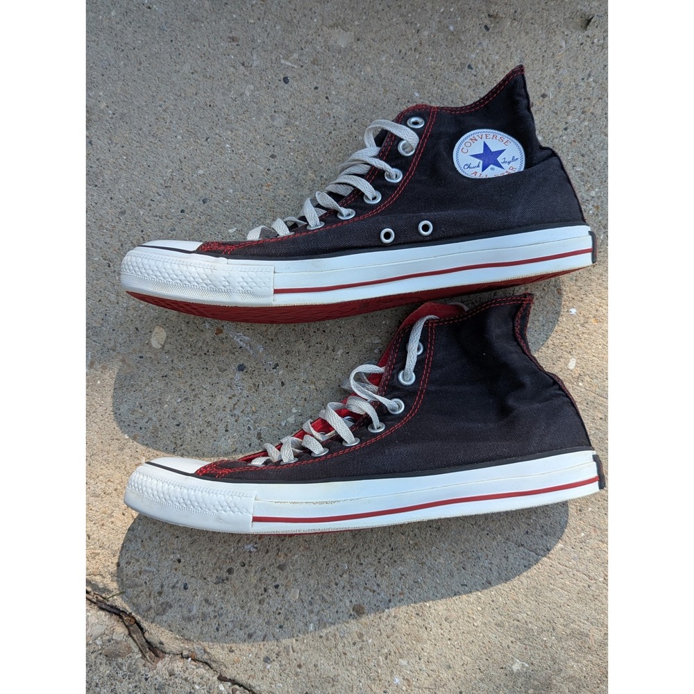 Converse Chuck Taylor All Star High Top Black Red Contrast Stitch 1J827 Mens 10